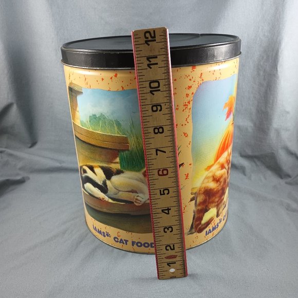 11" Tall Vtg 1994 IAMS Cat Food Storage Container 4 Seasons Metal Tin Canister - Picture 8 of 9